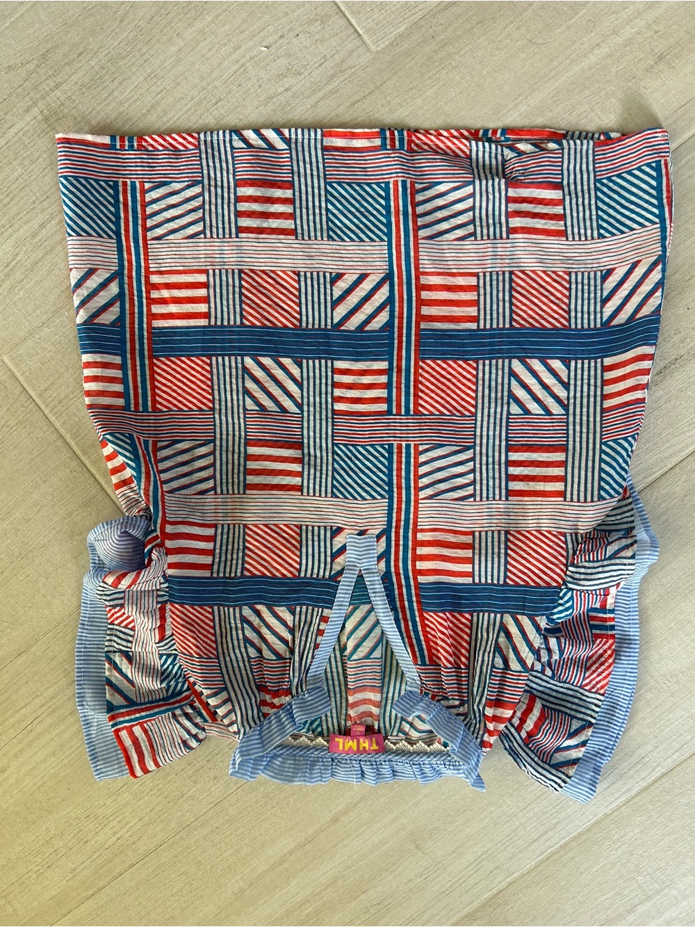 NWOT Avara Lisa Patchwork Striped V-Neck Flutter Sleeve Blouse - Blue & Red - Picture 6 of 6